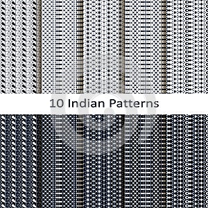 Seamless vector set of ten indian lineal geometric patterns. seamless template in swatch panel. design for print, textile, pa photo